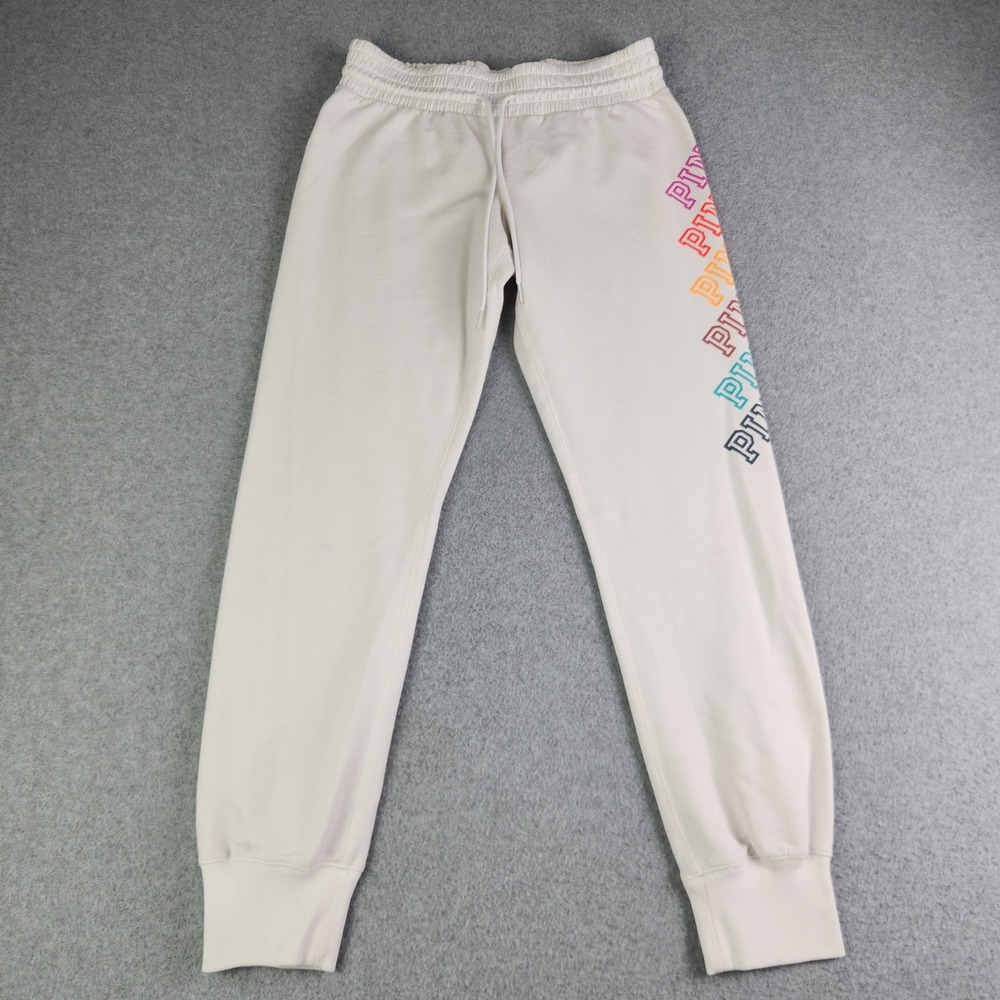 Victoria's Secret PINK Sweatpants Womens S White Fleece Relaxed Fit Drawstring